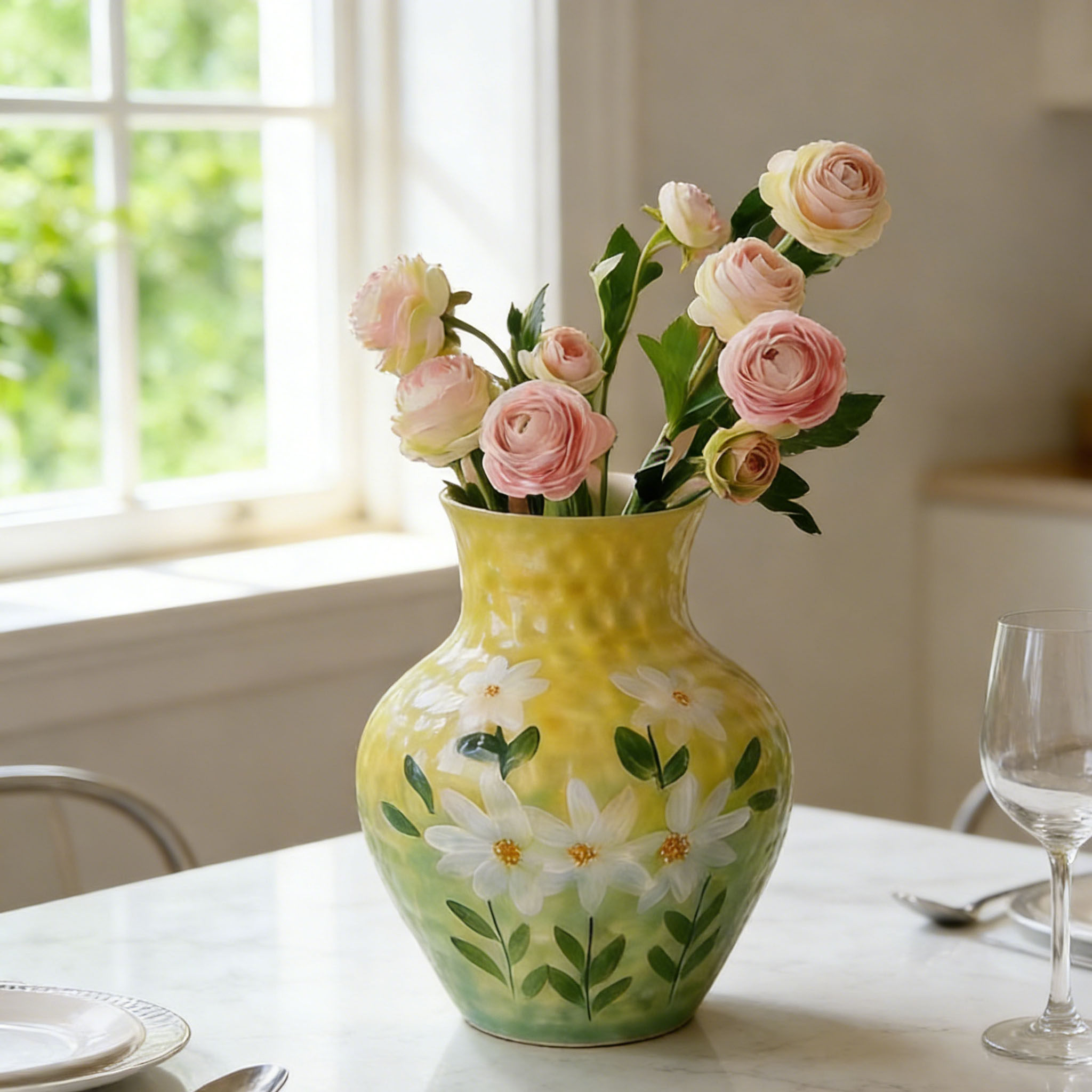 小清新手绘雏菊陶瓷花瓶客厅餐桌插花器轻奢家居装饰干花花瓶摆件,家居饰品,花瓶,淘宝优惠券,粉丝福利购,淘宝优惠卷