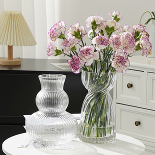北欧创意复古条纹葫芦玻璃花瓶简约家居装饰摆件干花水养花插花瓶