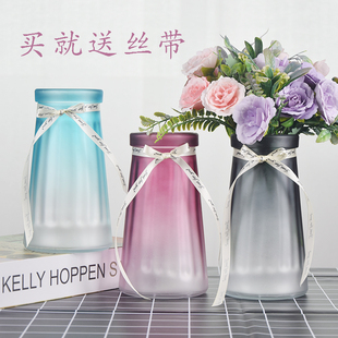 创意简约磨砂玻璃花瓶水培植物鲜花干花插花瓶客厅装 饰摆件