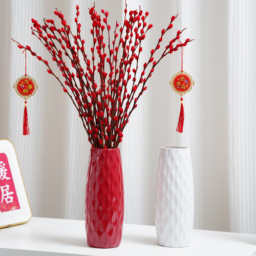 简约仿陶瓷塑料花瓶银柳插花瓶