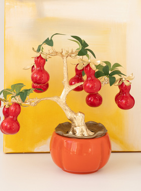 轻奢高端年宵花假花仿真花新年餐桌柿子装饰品客厅发财树摆件花艺