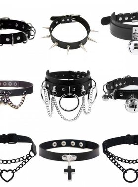 亚比风文化摇滚朋克项链铆钉PU项圈choker颈链y2k锁骨链哥特饰品