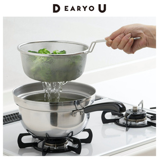 雪平锅大漏勺 下村日本制304不锈钢过滤网筛细网焯菜加深捞勺长柄