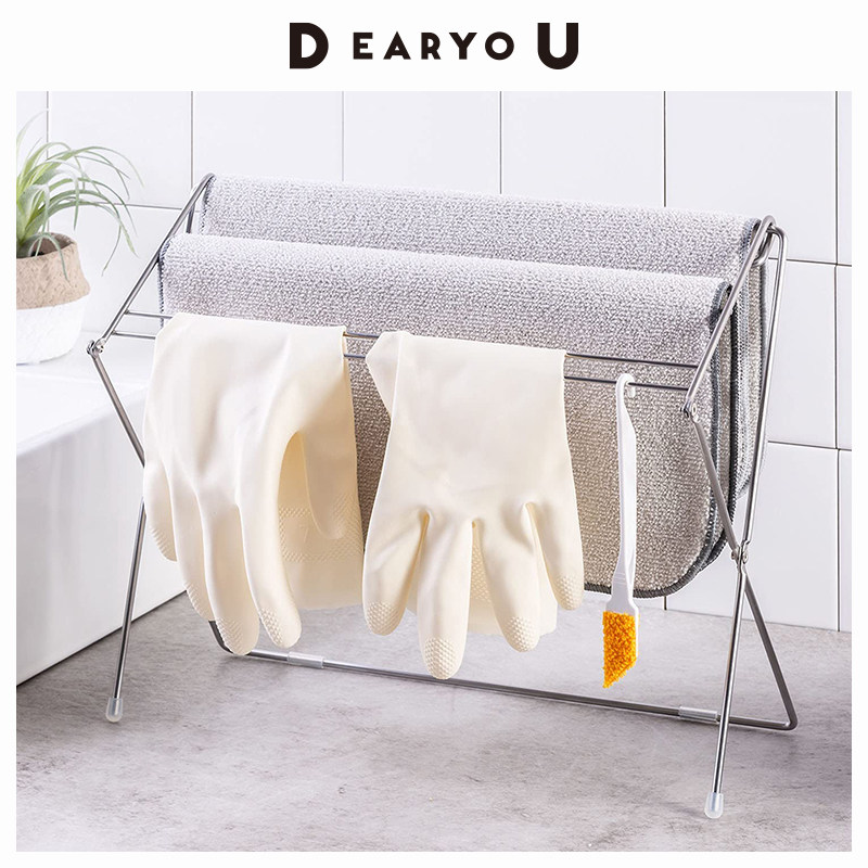 DEARYOU日本进口不锈钢厨房台面抹布沥水架窄折叠晾毛巾架免打孔