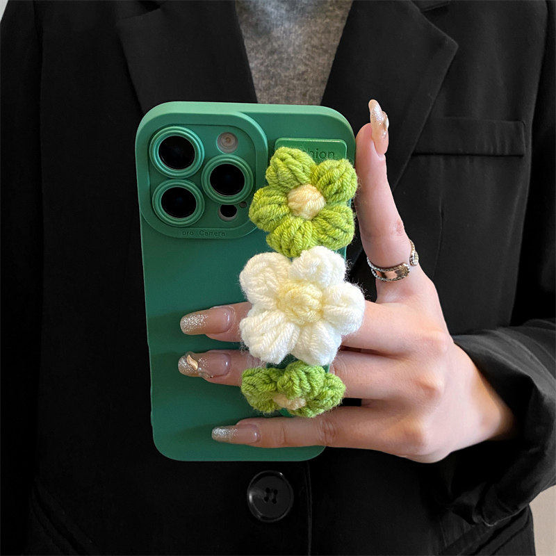 立体毛绒花朵腕带适用苹果16promax手机壳支架iPhone17promax创意15小清新13简约12硅胶11全包防摔14plus软壳