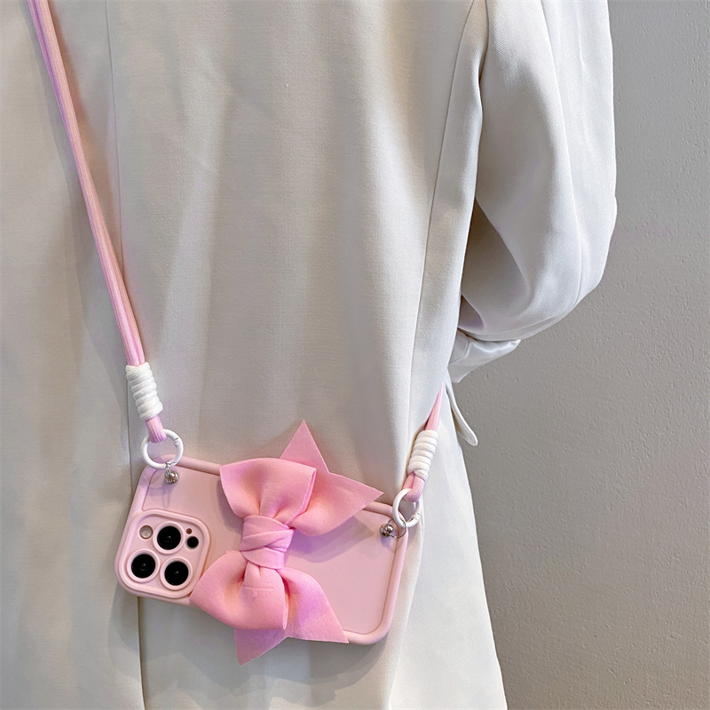ins粉色蝴蝶结挂绳手机壳全包