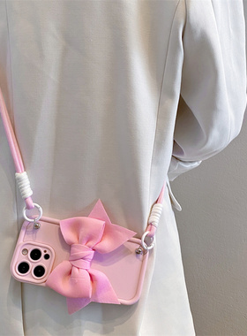 ins粉色蝴蝶结适用opporeno13手机壳reno12/11pro女款reno10网红reno9腕带findx8/7斜跨A3软A97/A58/A2保护套