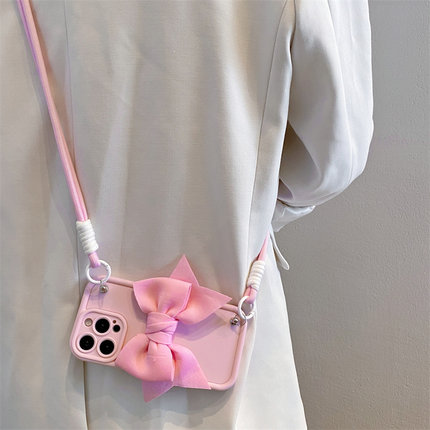 ins粉色蝴蝶结适用opporeno13手机壳reno12/11pro女款reno10网红reno9腕带findx8/7斜跨A3软A97/A58/A2保护套