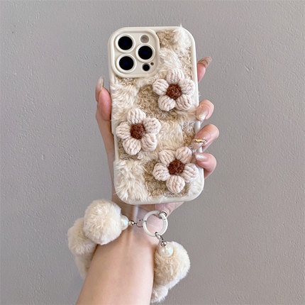 ins立体毛绒花朵适用iPhone16苹果17promax手机壳简约15pro秋冬13新款12女款14plus创意8p/xs/xr/xsmax防摔软