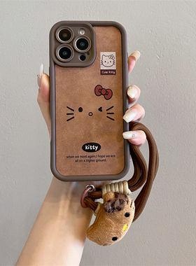 美拉德棕鹿绒皮纹kt适用opporeno15手机壳reno14/13/12pro新款reno11公仔挂绳findx9/8女A6卡通A5创意A3x软套