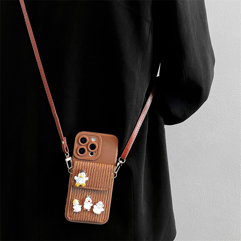 卡通立体鸭子卡包手机壳全包防摔
