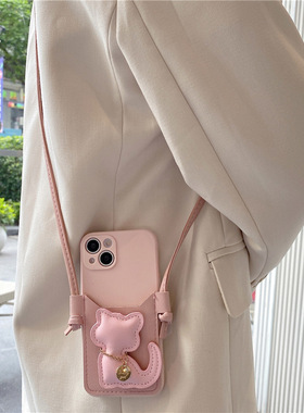 皮纹猫咪卡包适用opporeno14手机壳reno13/12pro保护套reno11斜挎reno9挂绳findx8/7硅胶A97创意A58/A3/A55女