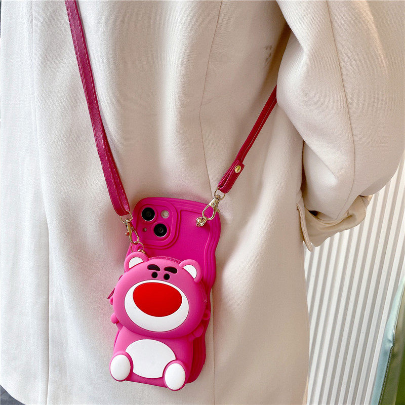 草莓小熊零钱包适用华为p60/pura70pro+手机mate50/mate60pro斜挎mate70卡通nova13/12/11荣耀100女200防摔套