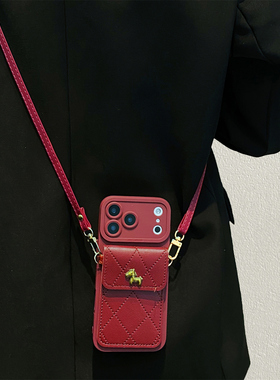 菱格金色小马卡包适用opporeno15手机壳reno14/13/12pro简约reno11斜挎reno10马年findx9/8时尚A6/A5防摔A3套