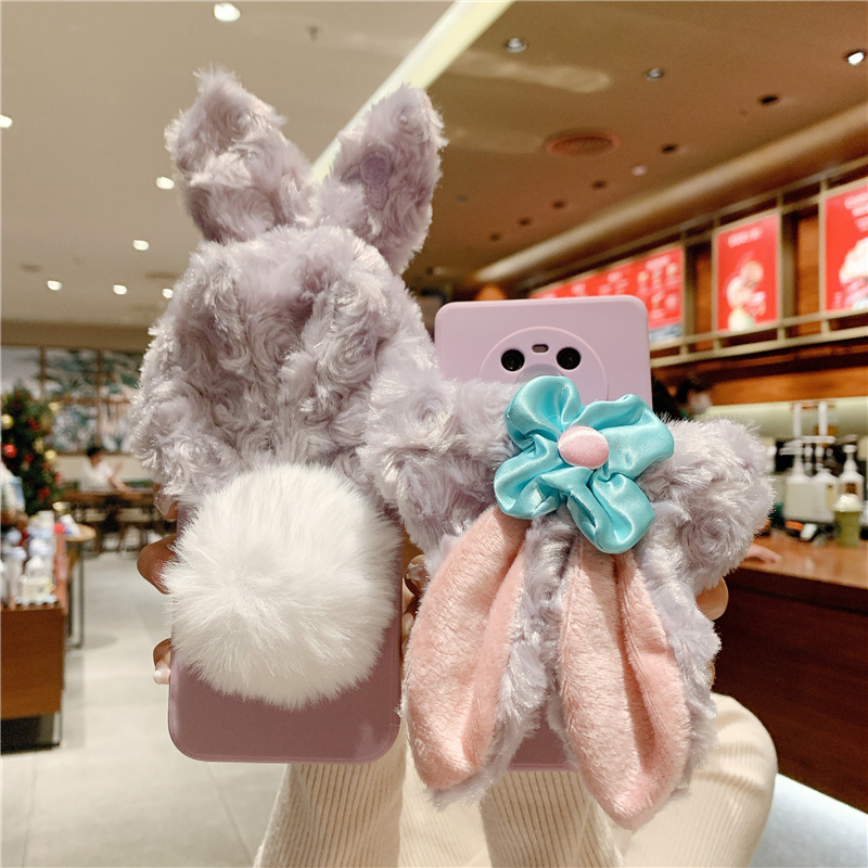 卡通毛绒兔帽子防摔手机壳