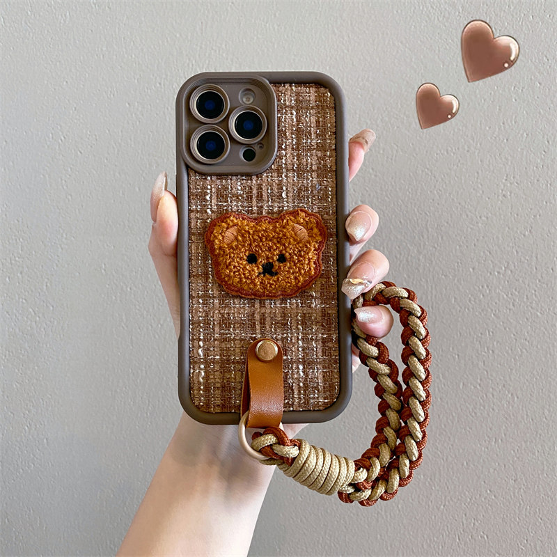 小香风绒布卡其毛绒熊适用华为pura70pro手机壳pura80pro新款mate80腕带mate70/60pro全包nova15/14/13防摔套