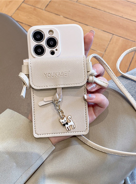 轻奢猫咪零钱包适用opporeno15手机壳新款reno14/13/12pro保护套reno11小众女findx9/8s斜跨A6/A5/A3挂绳A2软