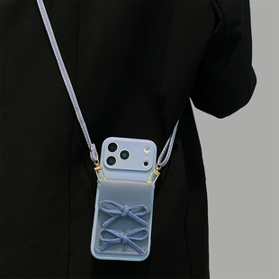 ins蓝色蝴蝶结卡包适用opporeno15手机壳reno14/13/12pro新款reno11斜跨reno10全包findx9/8s创意A6/A5/A3x女