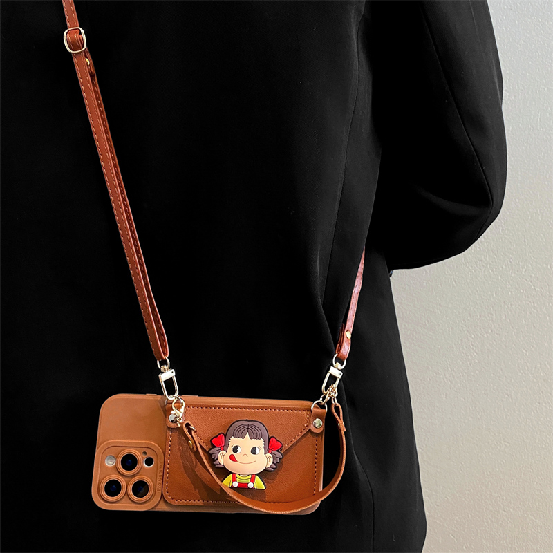棕色奶妹卡通零钱包手机壳全包