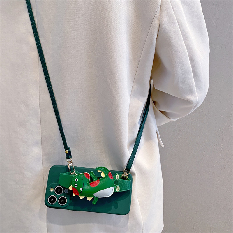 墨绿小恐龙手腕带适用荣耀500/400/300pro手机壳200荣耀magic8/7保护套100/90/80卡通70荣耀x60个性x50斜跨绳