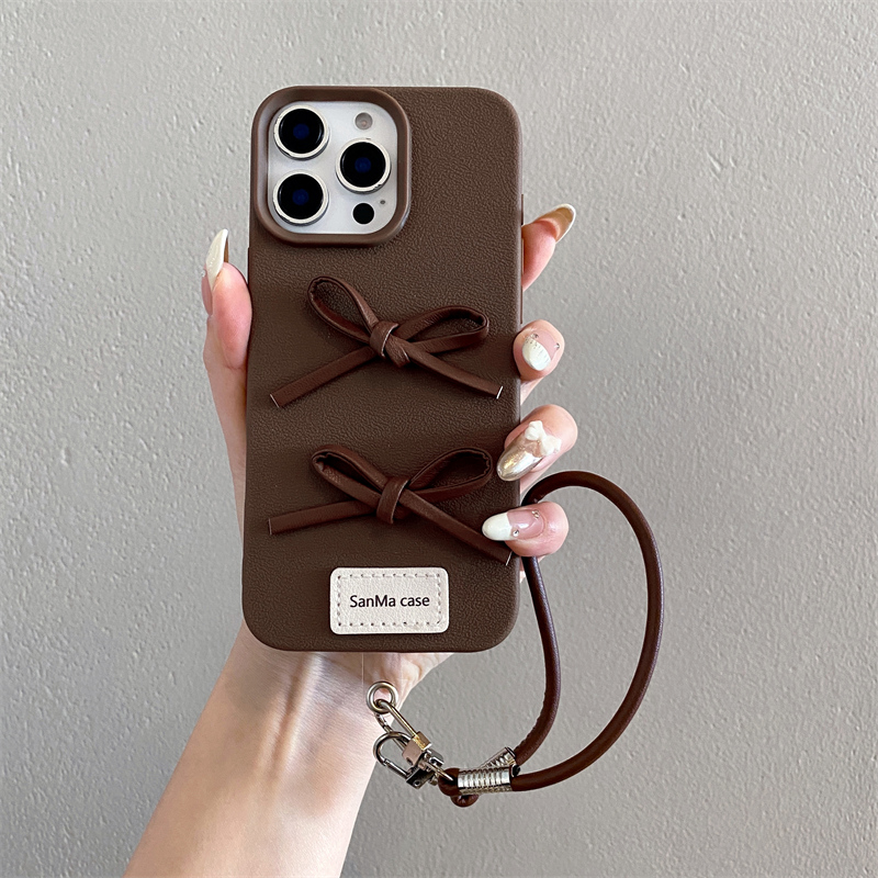 复古蝴蝶结皮质手机壳带手链