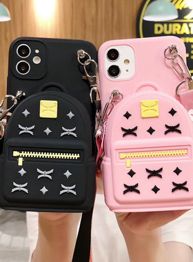 原创小书包适用opporeno15手机壳reno14/13/12pro卡通reno11零钱包reno10个性findx9/8斜挎A6挂绳A5/A3硅胶套