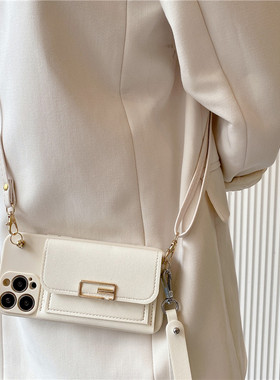 潮牌回字扣零钱包适用iphone17promax苹果16pro手机壳13可背带15pro斜挎挂绳14皮质xs/8plus软12简约11全包套