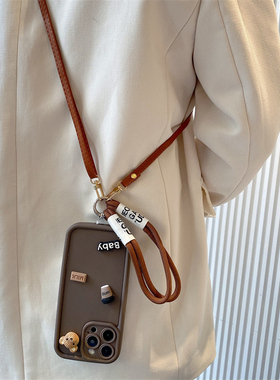 美拉德咖啡棕小熊适用opporeno15手机壳reno14/13/12pro新款斜跨reno11手绳findx9/8s卡通可爱A6防摔A3软A5套