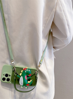 绿色小恐龙零钱包适用vivox200pro手机壳x100s手提x90x80x70斜跨挂绳s20软硅胶s19/s18/s17/s16卡通y78防摔套