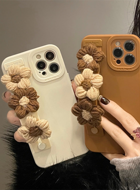 毛绒花朵手腕带适用vivox300pro手机壳x200s硅胶x100/x90保护套s50全包s30创意s20/s19/s18/s17e女y500防摔套