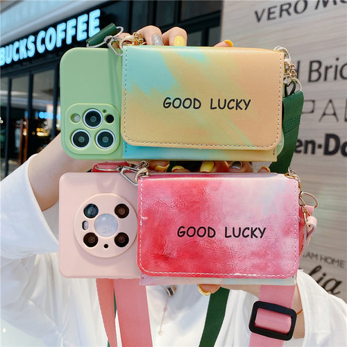 个性水彩零钱包斜跨挂绳手机壳