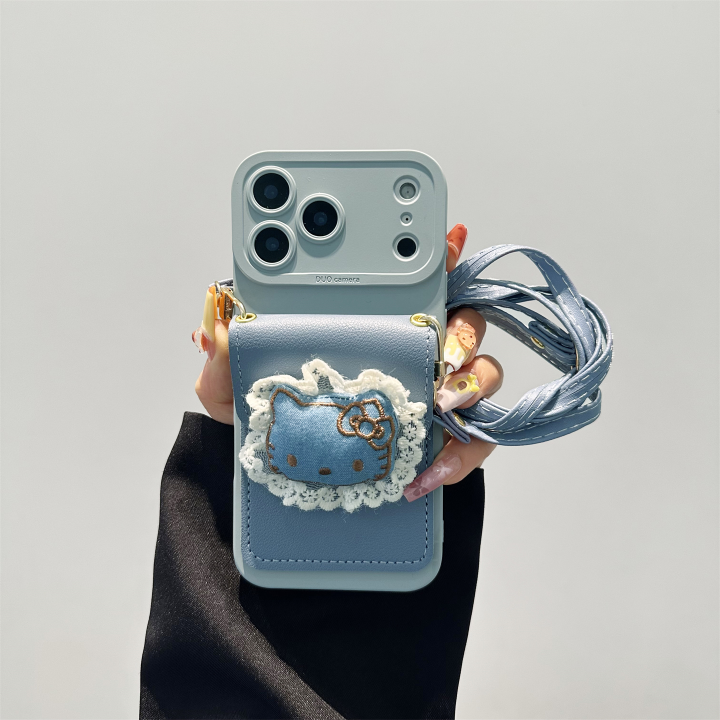 蓝色蕾丝kt猫卡包手机壳