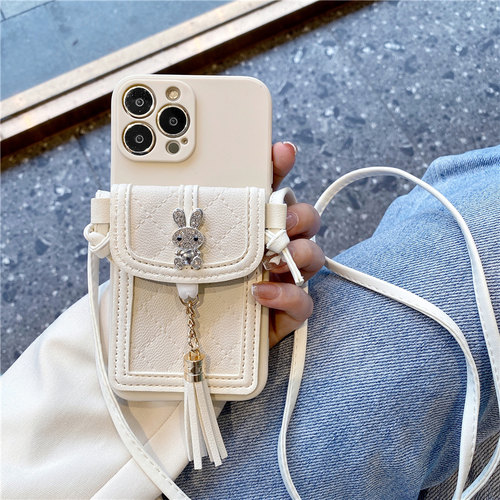 轻奢水钻兔子卡包全包斜跨手机壳