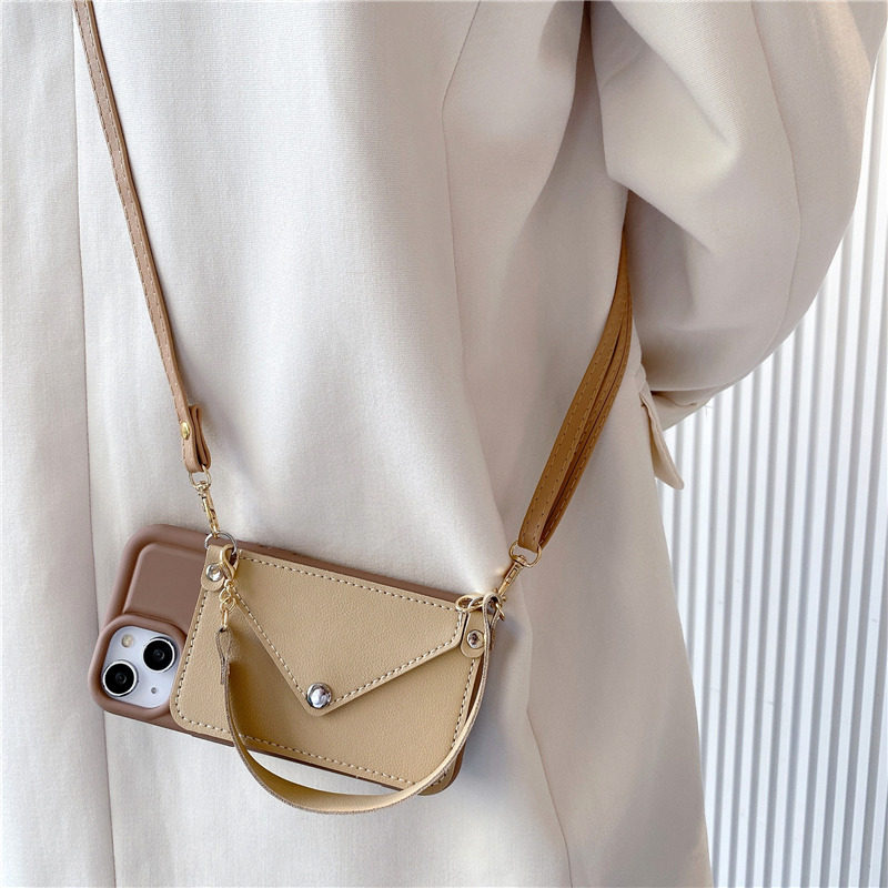 简约卡其色卡包适用华为pura80pro手机壳pura70pro新款mate80斜挎mate70/60pro气垫防摔500荣耀400手提防摔套