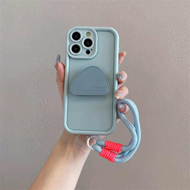 皮质英文支架适用苹果15promax手机壳iPhone14pro保护套13pro斜跨12/11腕带xsmax挂绳xr防摔软16plus简约纯色
