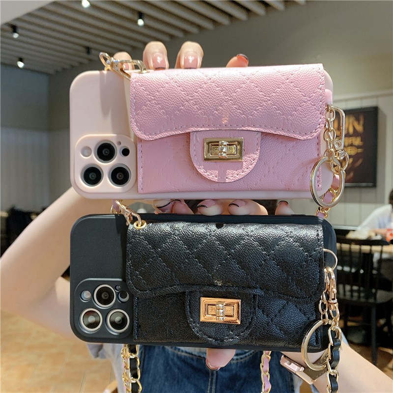 小香风零钱包卡包适用苹果15pro手机壳女iPhone14promax链条斜挎13背带12挂绳11全包xr/xsmax防摔16pro保护壳