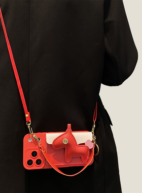 红色小马零钱包适用opporeno15手机壳reno14/13/12pro高档皮质reno11个性findx9/8斜挎A6可背A5/A3全包A2女款