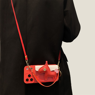 红色小马零钱包适用华为pura70pro手机壳mate80高档皮质mate70/60pro个性pura80斜挎p60可背nova15/14/13女款