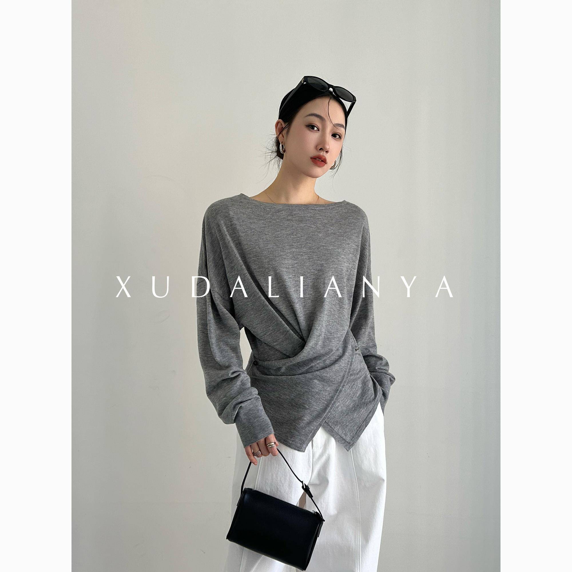 徐大脸吖定制 小众设计感交叉收腰内搭外穿打底羊毛针织衫上衣女