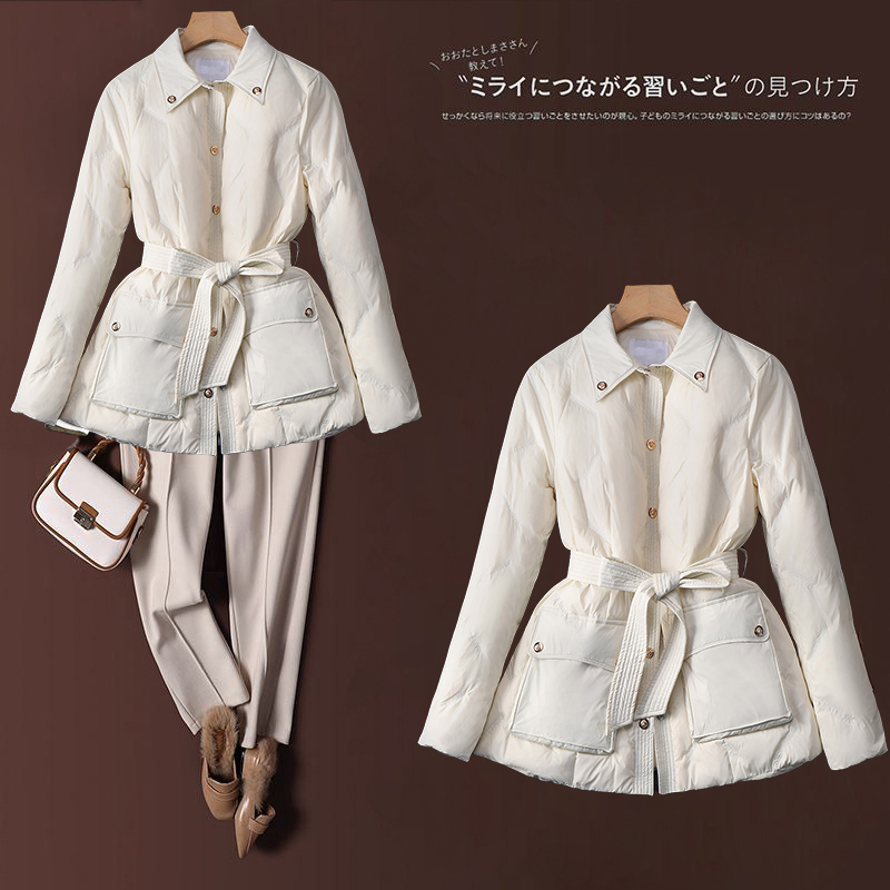 欧货小香风POLO领短款轻薄羽绒服