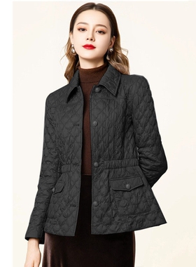 2025通勤时尚修身收腰轻薄棉服黑色外套女冬季新款气质短款棉衣女