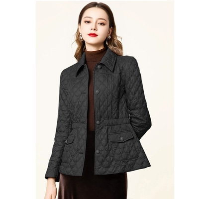 2025通勤时尚修身收腰轻薄棉服黑色外套女冬季新款气质短款棉衣女