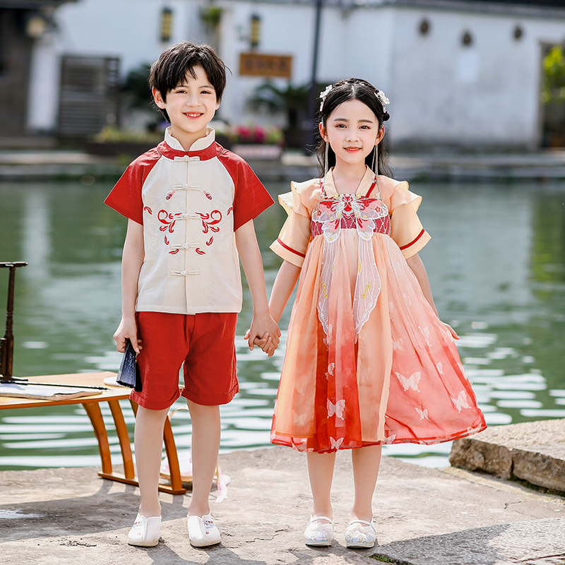 儿童夏季男童古装表演服中国风幼儿园六一班服