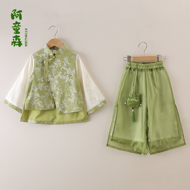 中国风汉服男女童唐装新中式套装春秋薄款宝宝古装日常儿童演出服