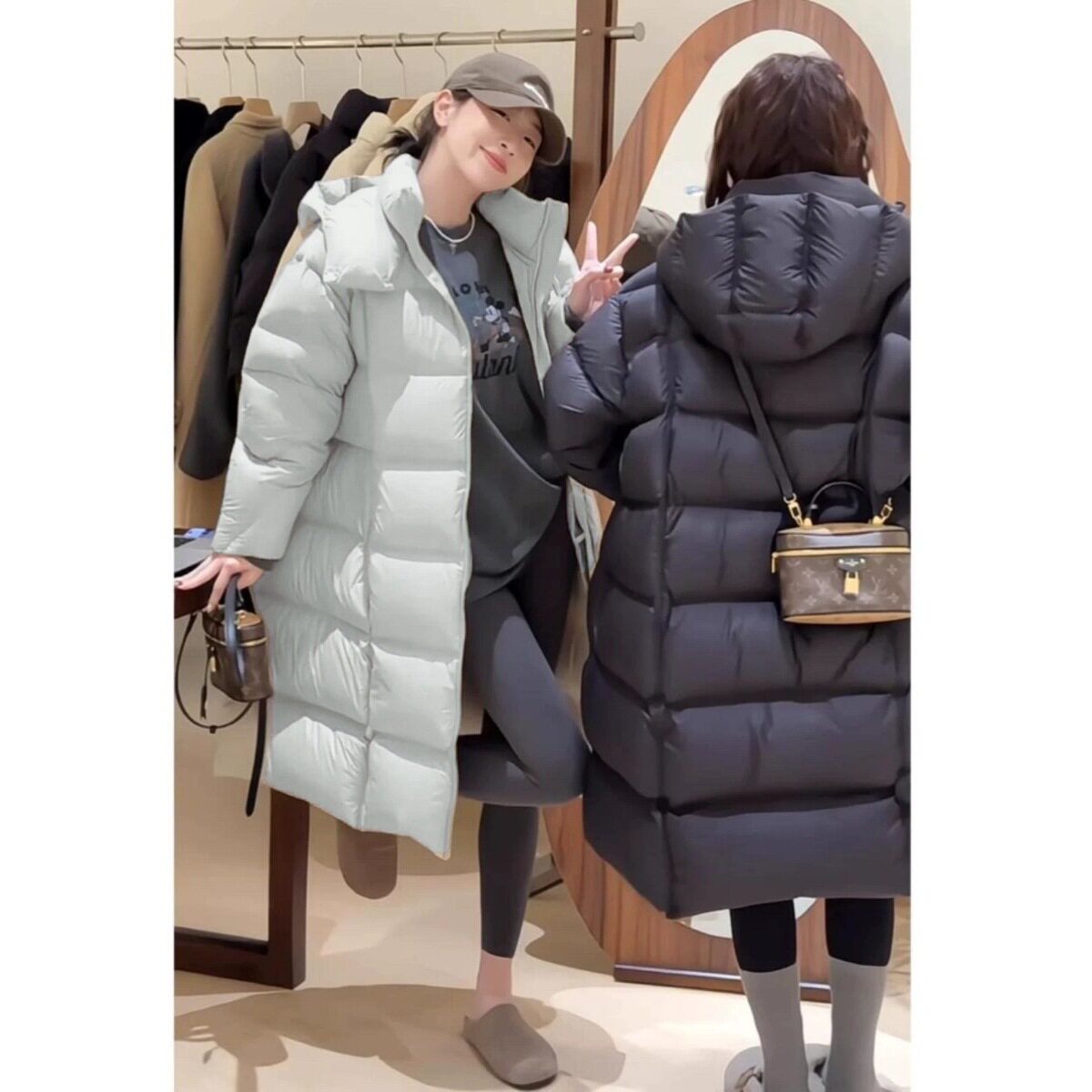 过膝棉衣女冬季宽松显瘦韩版加厚保暖中长款连帽棉服外套女
