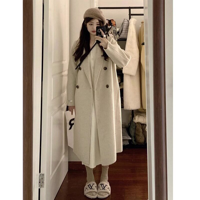 小个子百搭双面羊毛大衣女长款宽松显瘦韩版羊毛双面呢简约外套女