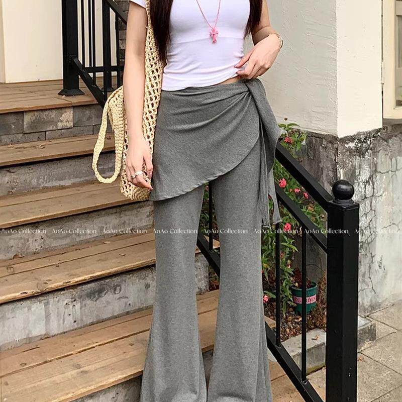 实拍2026年春夏季新款韩版女士微辣系带假两件显瘦显腿长休闲长裤