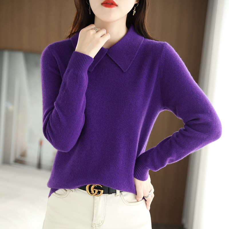 BASE SHIRT WOMENS AUTUMN AND WINTER NEW LOOSE DOLL COLLAR PLUS SIZE WOMENS WOOL SWEATER WOMENS 100 PURE WOOL KNITTED SWEATER