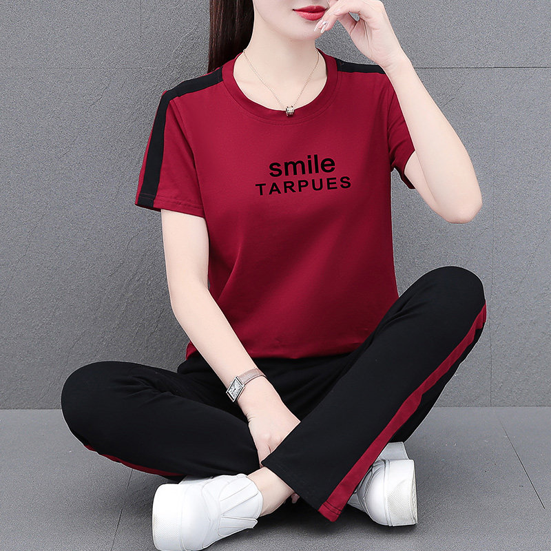 2026新款纯棉运动套装女夏装中老年妈妈40岁50洋气休闲短袖两件套