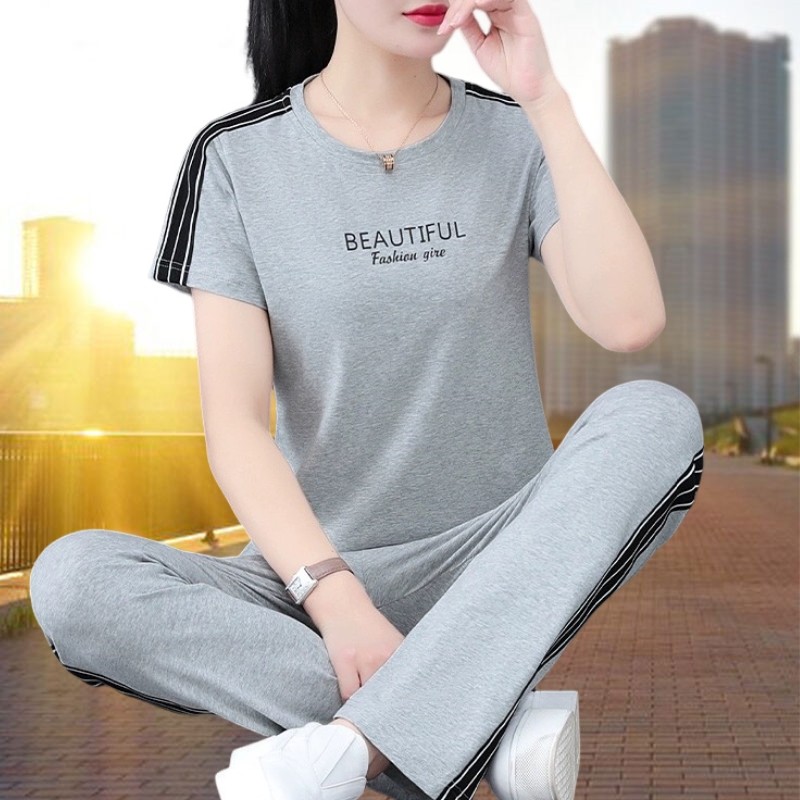 夏季纯棉妈妈运动服套装女2026新款品牌减龄中年休闲宽松女士夏装